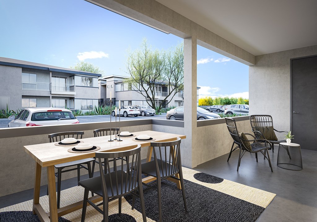 Two Bedroom Patio at Solstice Living Apartments in Tucson Arizona