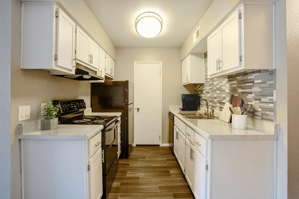 Two bed one bath kitchen at River Oaks Apartments in Tucson