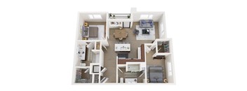a 3d rendering of our one bedroom apartments at the crossings in indianapolis