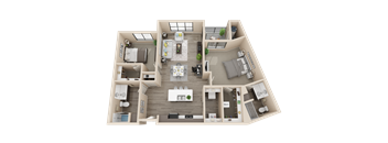 2 bedroom 2 bathroom 1274 sq ft floor plan image at V on Broadway