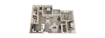 2 bedroom 2 bathroom 1340 sq ft floor plan image at V on Broadway