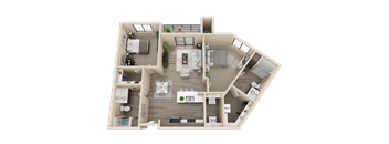 2 bedroom 2 bathroom 1250 sq ft floor plan image at V on Broadway