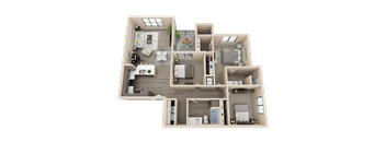 3 bedroom 2 bathroom 1380 sq ft floor plan image at V on Broadway