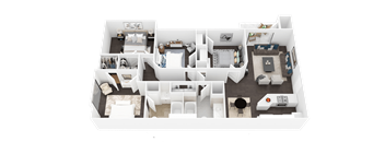 3d floor plan of a 4 bedroom 2100 sq ft home