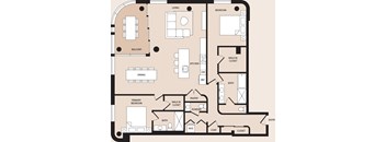 A floor plan of a house with a living room, dining room, kitchen, and bathroom.