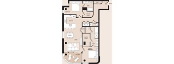 A floor plan of a house with a primary bedroom, a bath, a kitchen, a dining area, a living room, and a balcony.