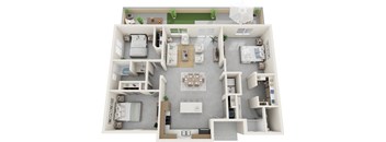 a 3d floor plan of a house with bedrooms and a living room