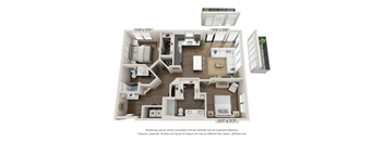A 3D floor plan of an apartment with dimensions and a disclaimer at the bottom.