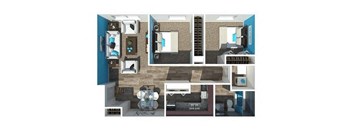 A series of images showing a top-down view of a room layout with furniture and appliances.