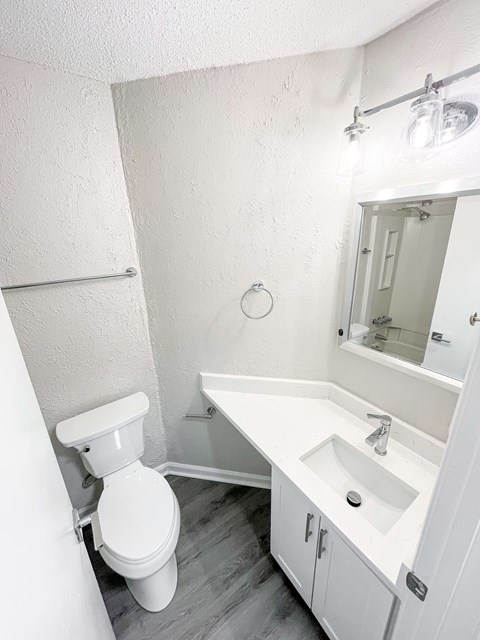 A white toilet sits next to a sink in a small bathroom.