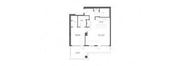A floor plan of a house with a living room, kitchen, dining room, and two bedrooms.