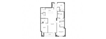 A floor plan of a house with a kitchen, living room, dining room, and multiple bathrooms.