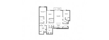 A floor plan of a house with a living room, dining room, kitchen, and two bedrooms.