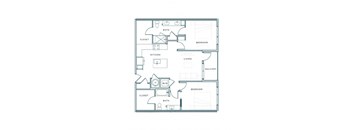 A floor plan of a house with two bedrooms, a living room, a kitchen, a bathroom, and a closet.