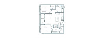 A floor plan of a house with two bedrooms, a living room, a kitchen, a bathroom, and a closet.