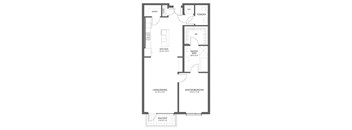 A floor plan of a house with a kitchen, living room, dining room, master bedroom, and balcony.