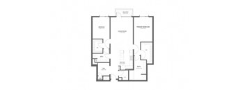 A floor plan of a house with a primary bedroom, a secondary suite, and a garage.