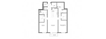 A floor plan of a house with a balcony and a kitchen.