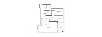 A floor plan of a house with a living room, dining room, kitchen, and two bathrooms.
