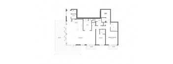 A floor plan of a house with a living room, dining room, kitchen, and two bathrooms.