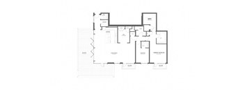 A floor plan of a house with a living room, dining room, kitchen, and two bathrooms.