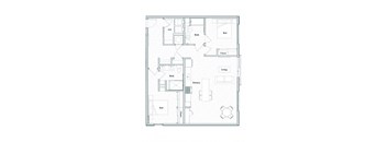 A floor plan of a house with a living room, kitchen, two bathrooms, two bedrooms, and a cloakroom.