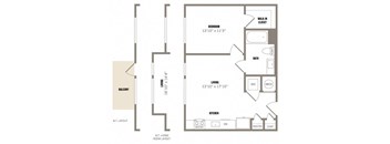 A floor plan of a home with a balcony and a living room.