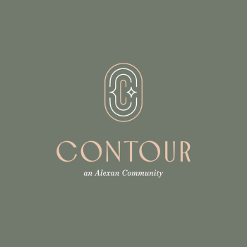 A logo with the word "CONTOUR" and the phrase "an alexan community" below it.