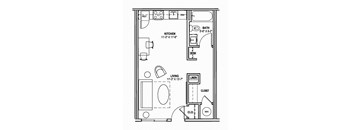 studio floorplan at Streamliner 16th Apartments in Phoenix Arizona
