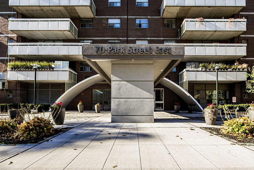 the entrance to the u park street building at 70 Park, Mississauga
