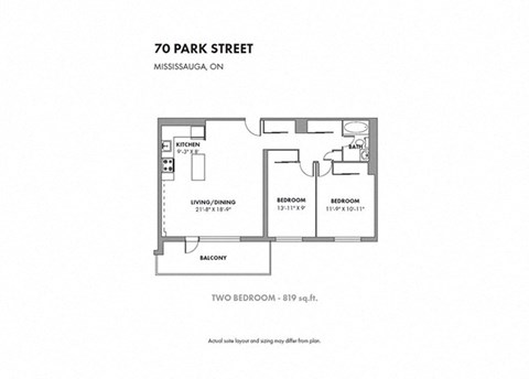 a floor plan of two bedroom condo on to park street
