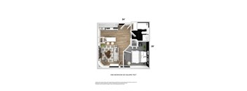 1 bed 525 square feet