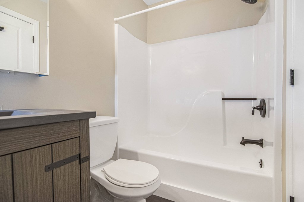 a bathroom with a toilet and a tub and a sink