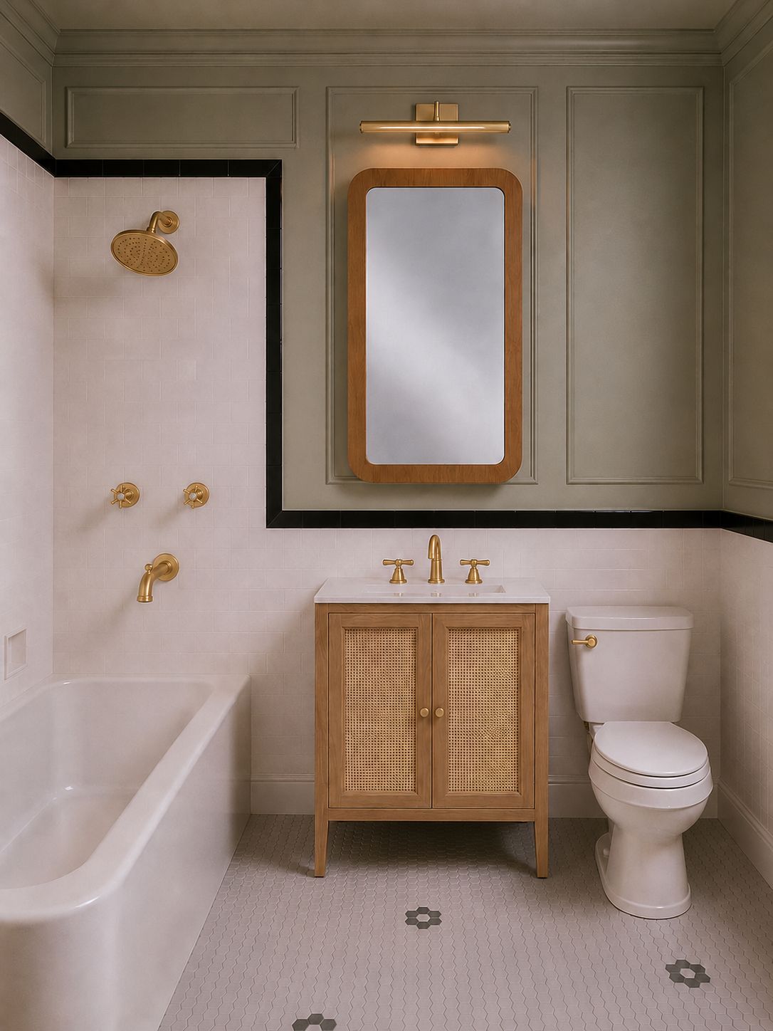 A white toilet sits next to a bathtub in a bathroom.
