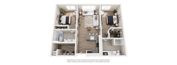 A top-down view of a modern apartment layout.