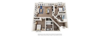 A floor plan of a two-story home with a living room, kitchen, and bedrooms.