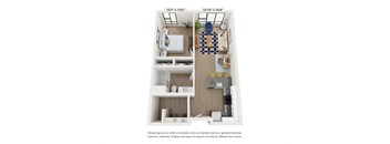 a floor plan of a 1 bedroom unit with a bathroom and a balcony