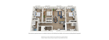 a 3 bedroom floor plan is shown in this rendering