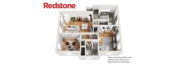 A Redstone apartment floor plan with a note that the apartments are unfurnished.