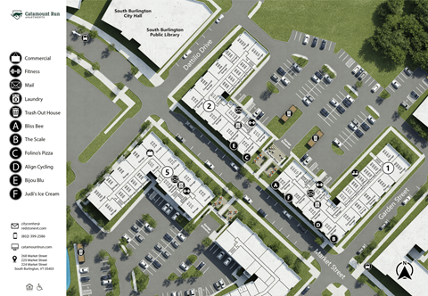 A map shows a parking lot with a scale and various points of interest.