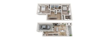 A diagram of a two-story apartment with labeled rooms.