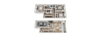 A diagram of a two-story house with labeled rooms.