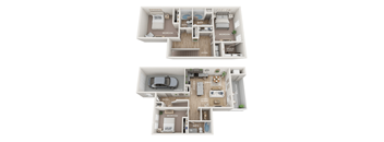 A diagram of a two-story house with labeled rooms.