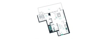 floor plan of a 1 bed 1 bath apartment