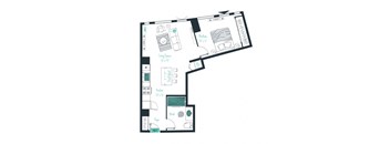 floor plan of a 1 bed 1 bath apartment
