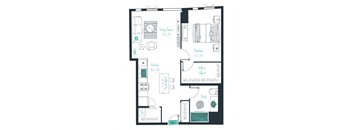 floor plan of a 1 bed 1 bath apartment
