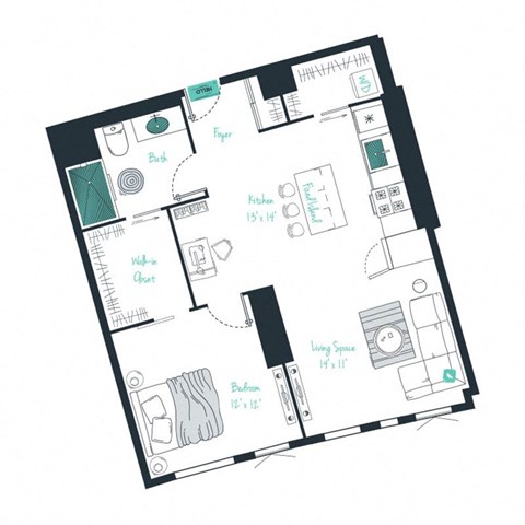 3d floor plan of a small apartment
