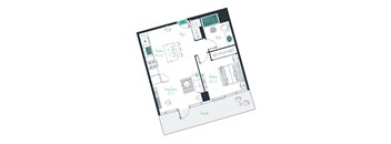 floor plan of a 1 bed 1 bath apartment