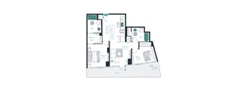 floor plan of a 2 bed 2 bath apartment
