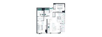 floor plan of a 2 bed 2 bath apartment